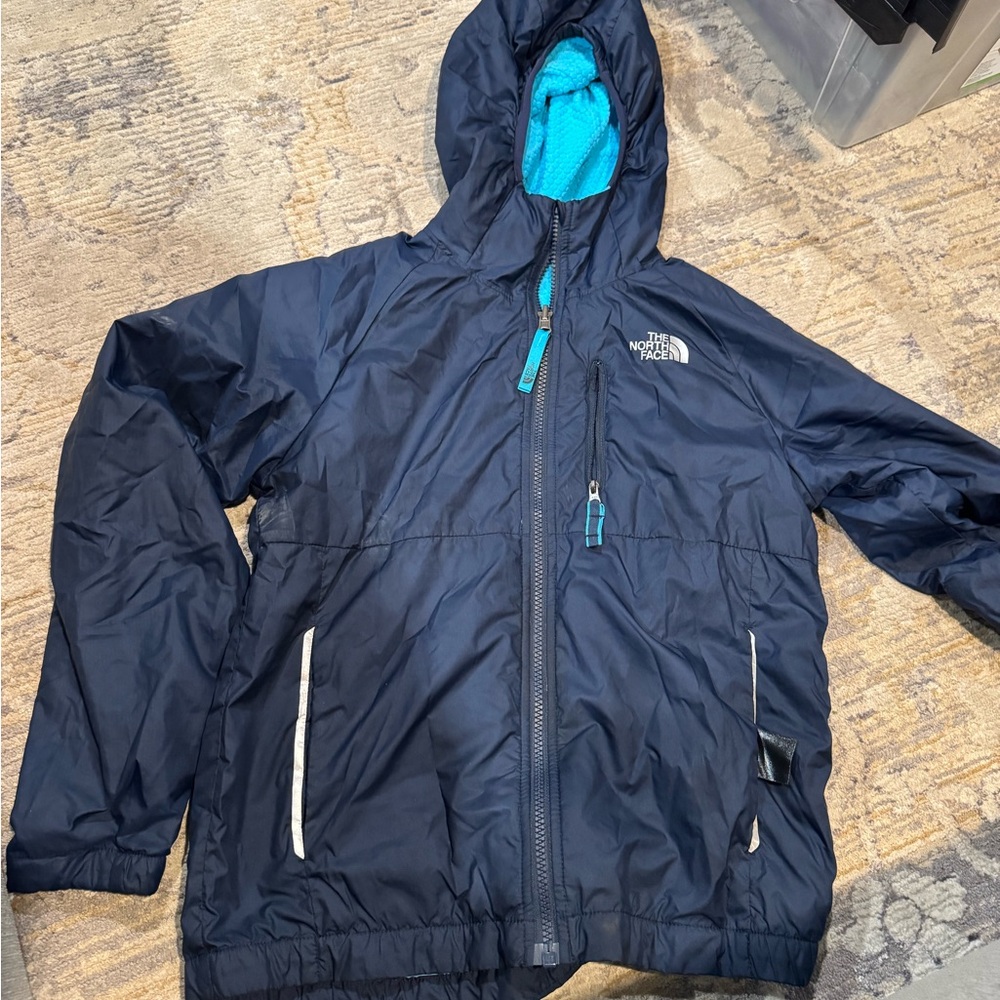 The North Face Blue Raincoat with Hood and Windbreaker Material